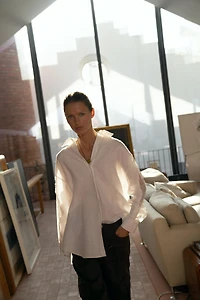 OVERSIZED LINEN BLEND LACE SHIRT