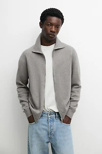 100% cotton zip-up knit cardigan