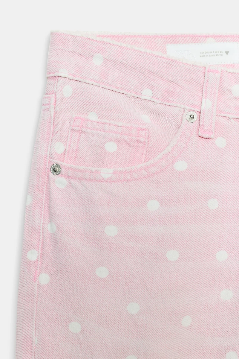 TRF WIDE LEG LOW RISE POLKA DOT JEANS
