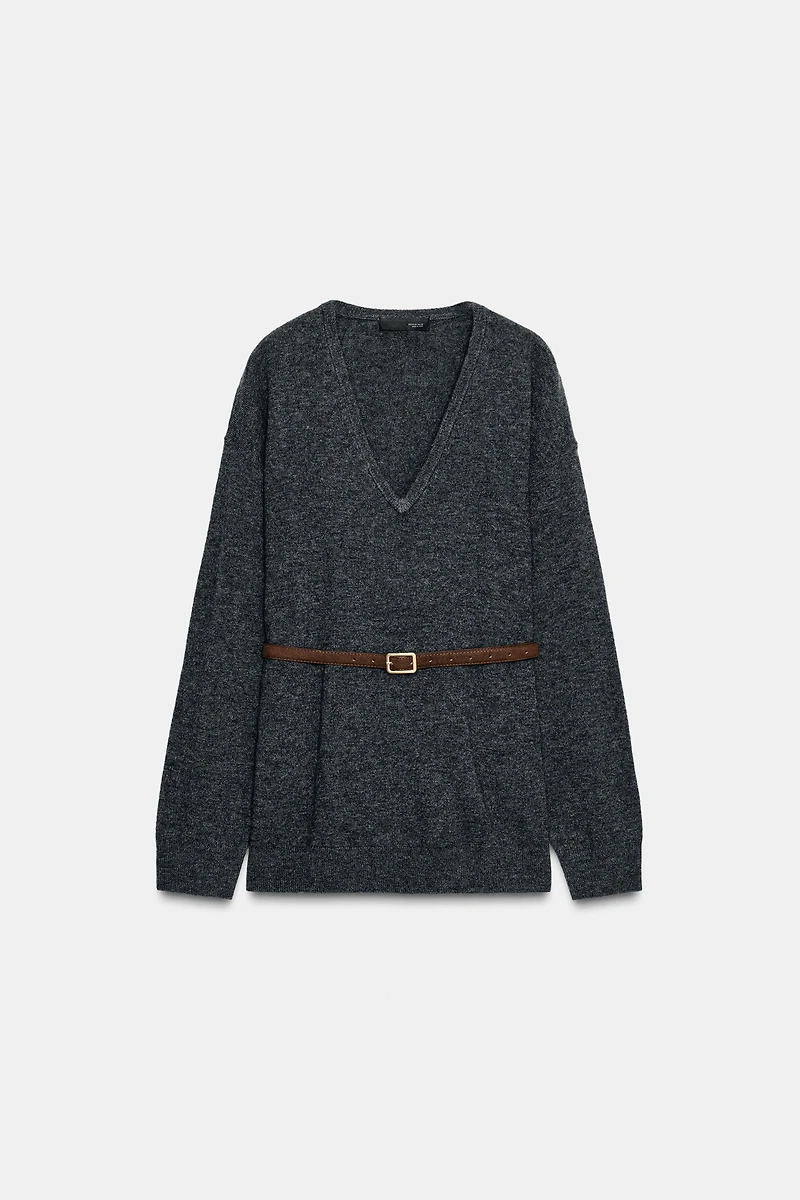 100% WOOL OVERSIZED BELTED JUMPER