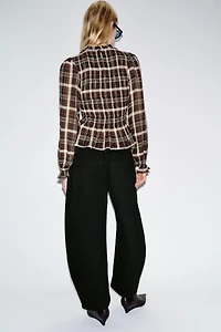 SMOCKED PLAID SHIRT