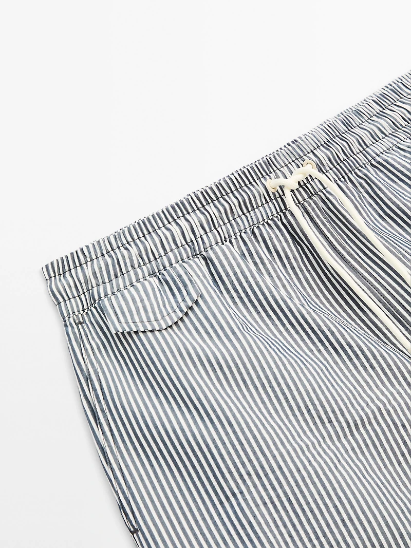 Striped seersucker swimming trunks