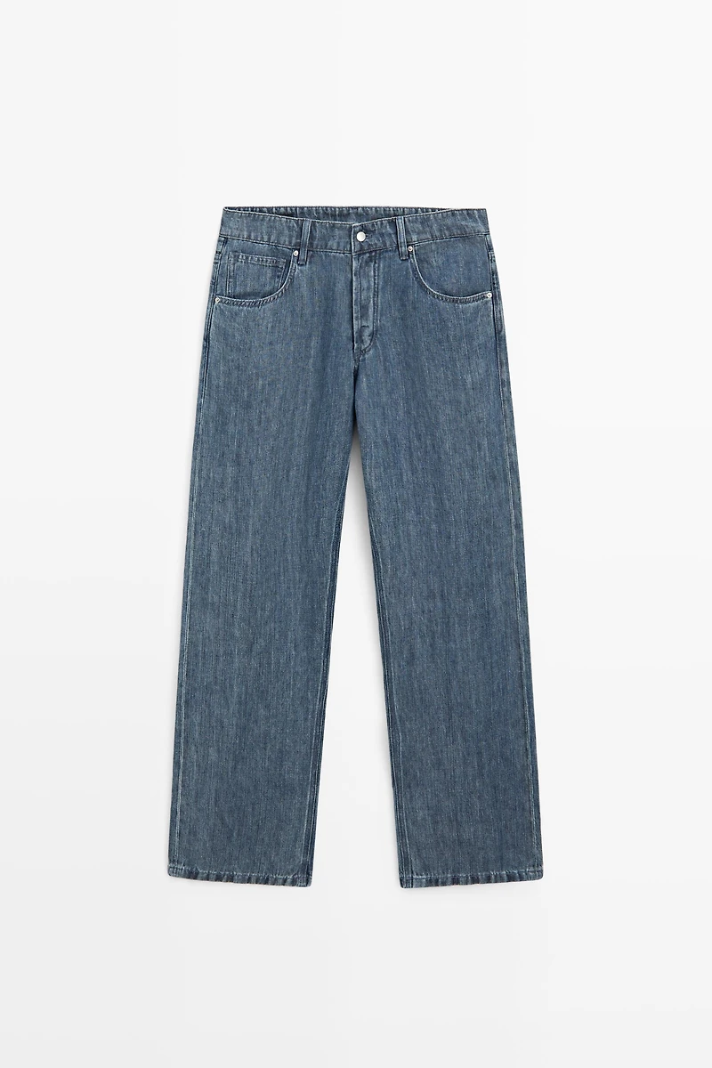 Jean jambe large 100 % lin