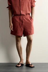 LINEN COTTON BLEND CHECKERED JACQUARD SHORTS