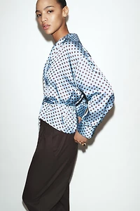 POLKA DOT SATIN EFFECT SHIRT WITH BELT