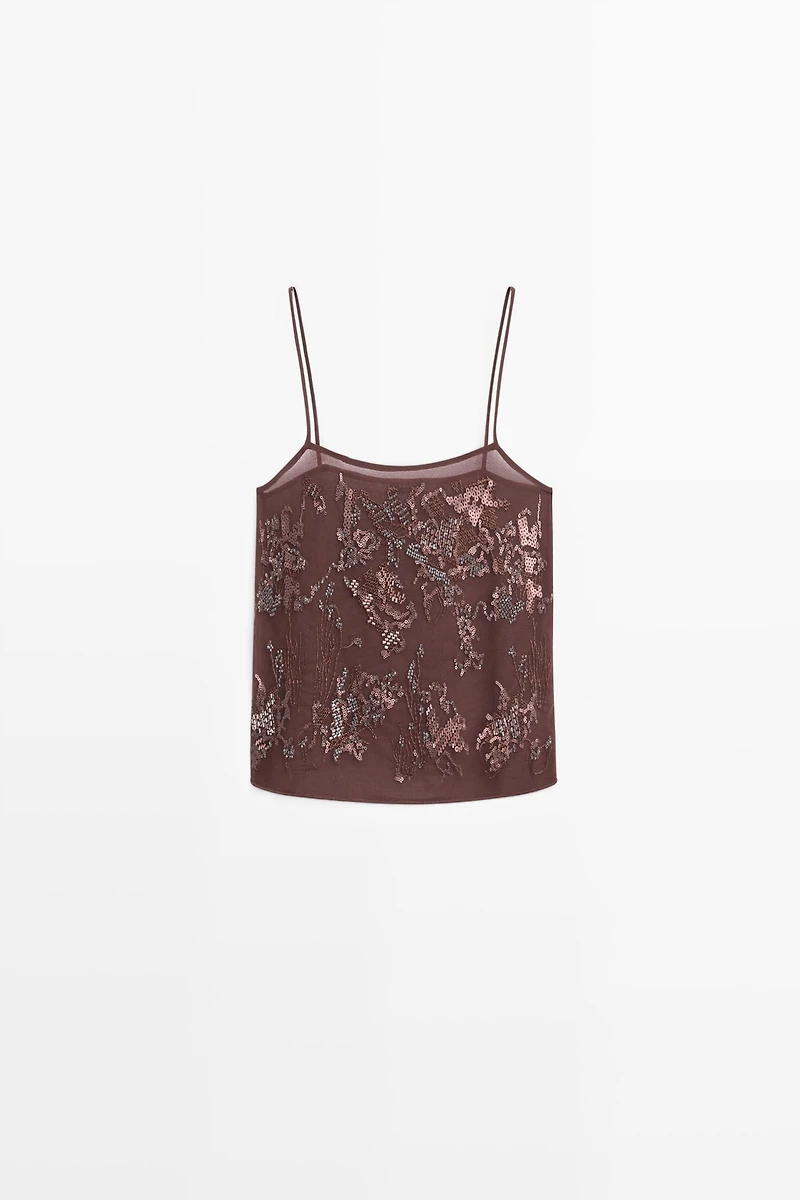 Top fluide à bretelles avec broderie