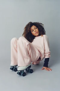 COMBINATION MESH TEXT SWEATSHIRT