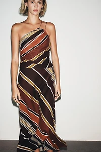 STRIPED ASYMMETRIC MIDI DRESS