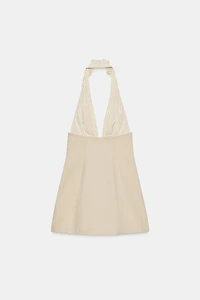 CONTRASTING RUFFLE HALTER MINI DRESS