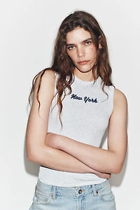 EMBROIDERED TEXT RIB T-SHIRT