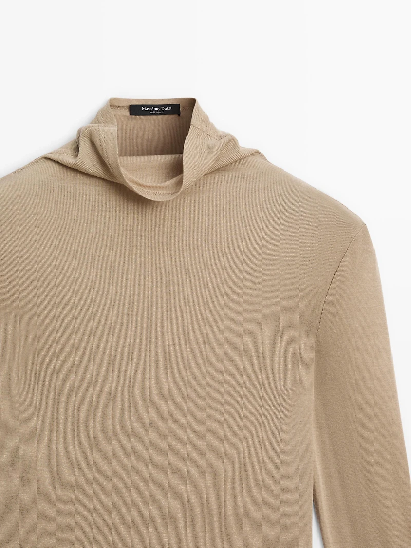 Long sleeve lyocell and wool blend T-shirt