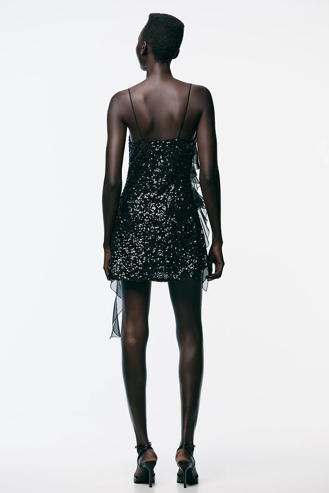Zara SEQUIN RUFFLE MINI DRESS | Place Rosemre