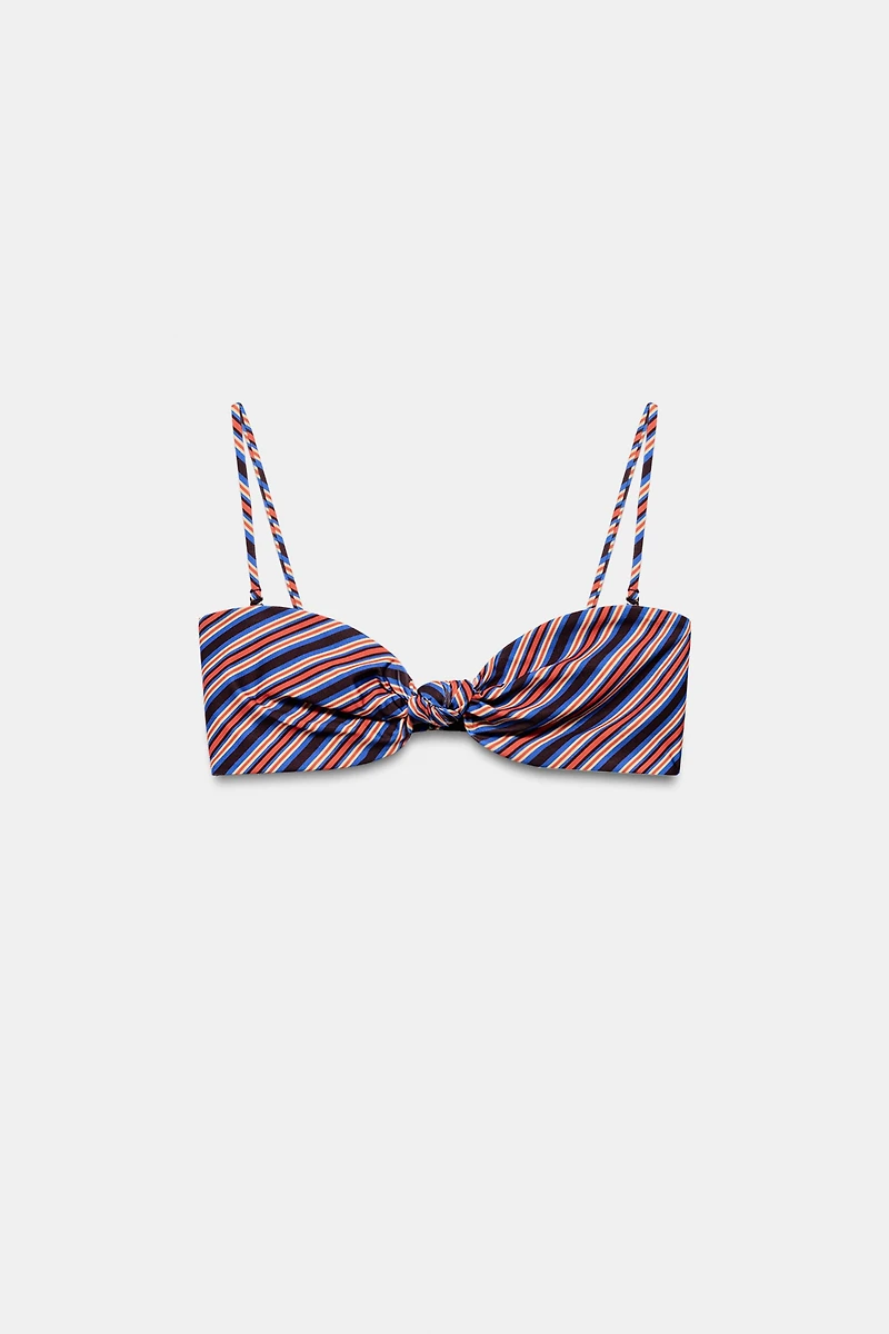 STRIPED KNOT BANDEAU BIKINI TOP