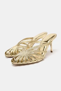 METALLIC EFFECT STILETTO HEEL SANDALS