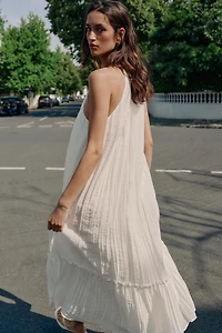 BEADED WRINKLE-EFFECT MIDI DRESS