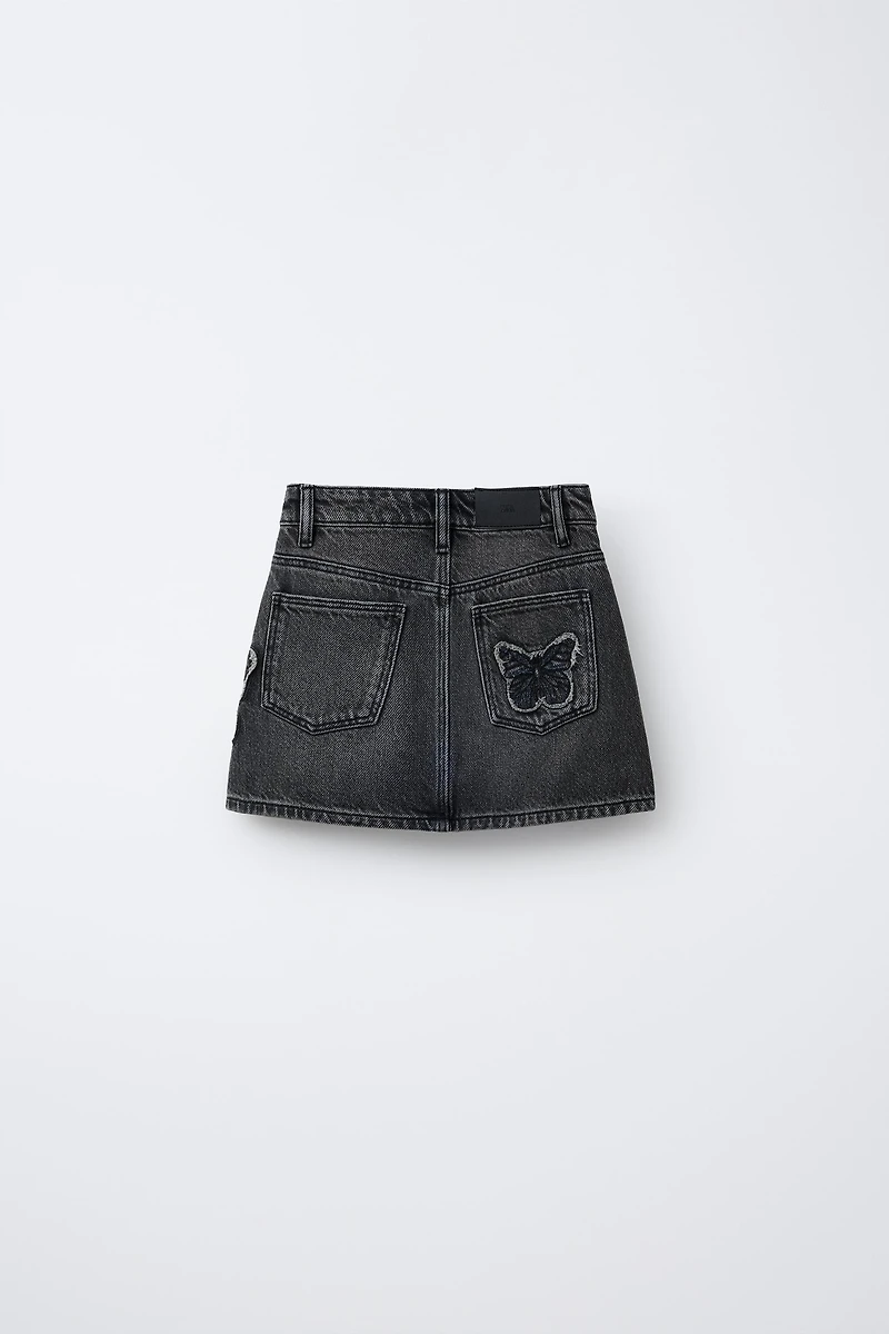 JUPE EN DENIM PAPILLON BRODÉ