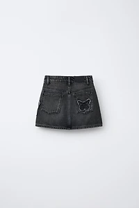 JUPE EN DENIM PAPILLON BRODÉ