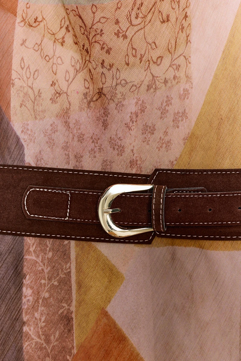 ROBE COURTE IMPRIMÉE PATCHWORK AVEC CEINTURE