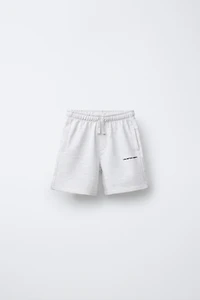 STRAIGHT FIT EMBOSSED TEXT TERRY SHORTS
