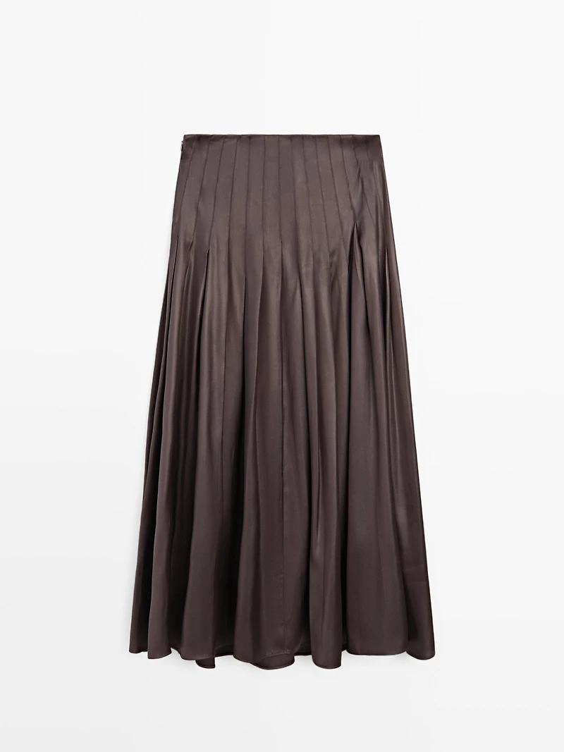 Pintuck midi skirt with waxed finish