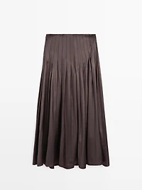 Pintuck midi skirt with waxed finish