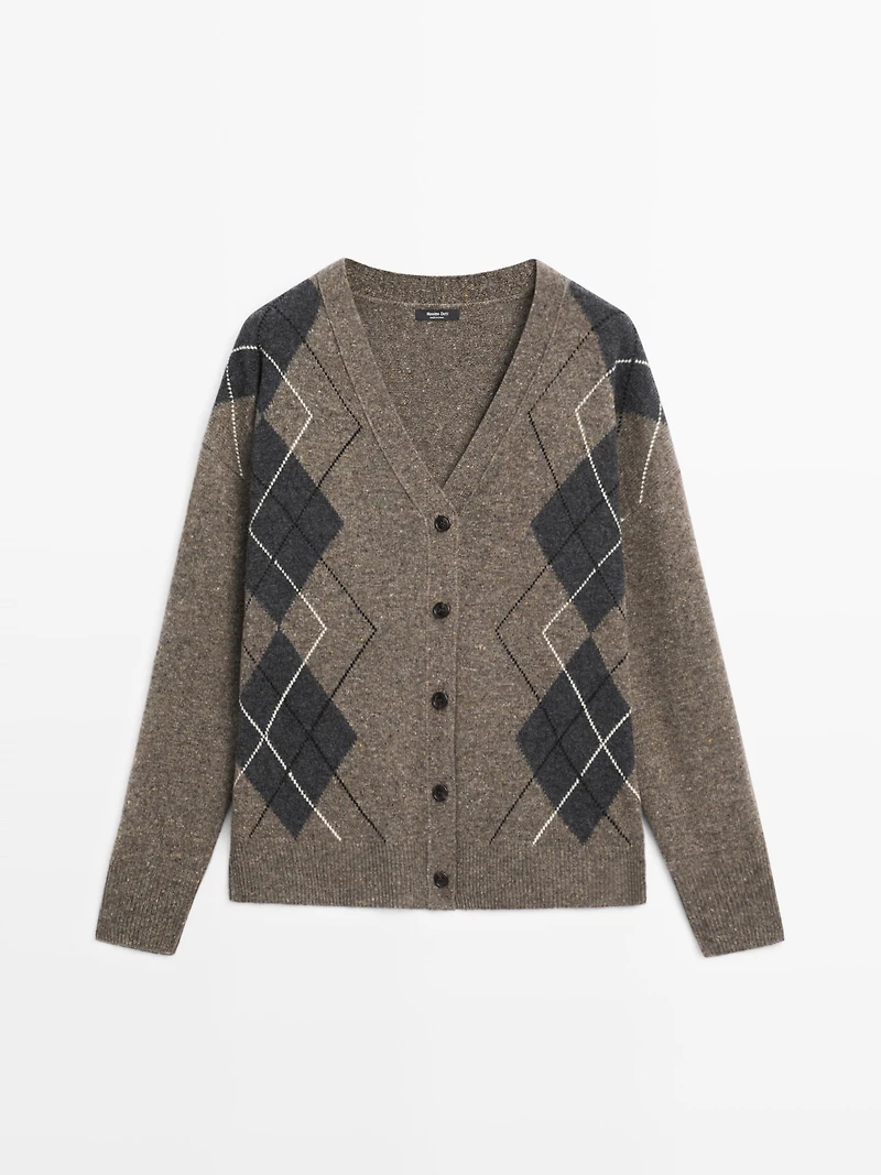 Wool argyle knit cardigan