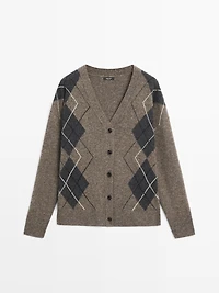 Wool argyle knit cardigan