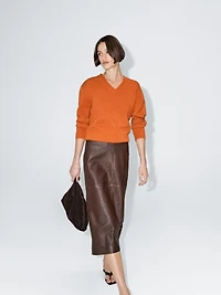 Straight nappa leather midi skirt