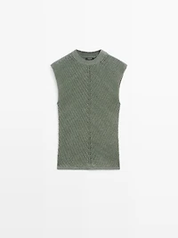 Sleeveless knit top with openwork details