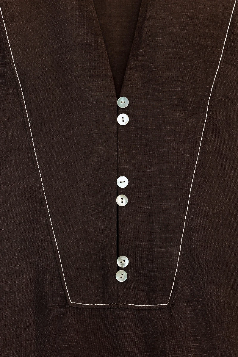 CONTRAST STITCH LINEN SHIRT