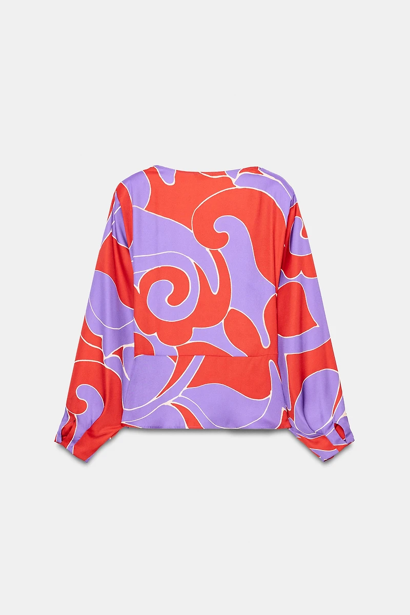PRINTED SATIN EFFECT SHIRT WITH SHOULDER PADS