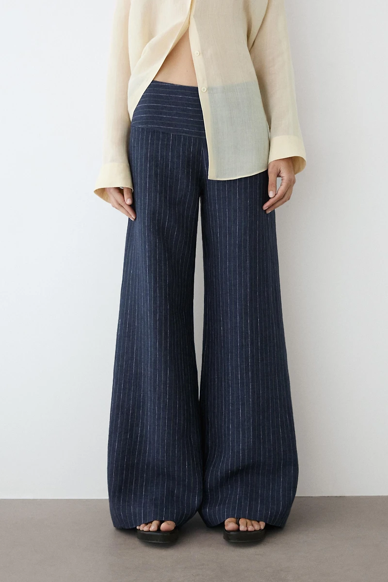 100% linen mid-waist flare pants
