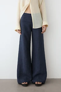 100% linen mid-waist flare pants