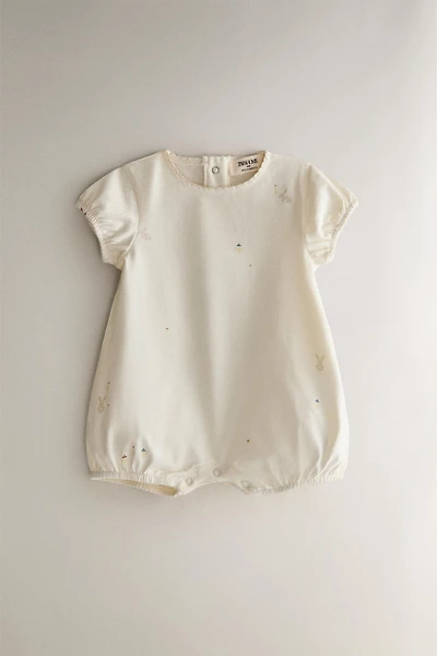 KIDS RABBIT & FLOWER FOOTED ROMPER