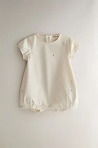 KIDS RABBIT & FLOWER FOOTED ROMPER