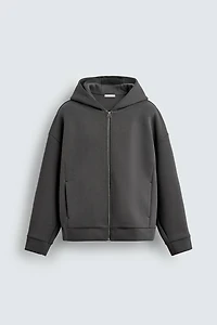 NEOPRENE EFFECT HOODIE SWEATSHIRT WITH PLEATS
