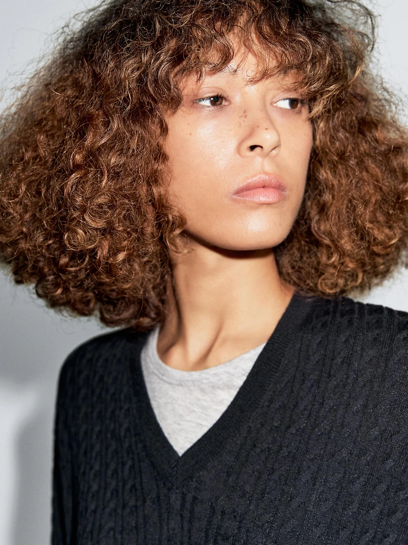 V-neck cable-knit sweater