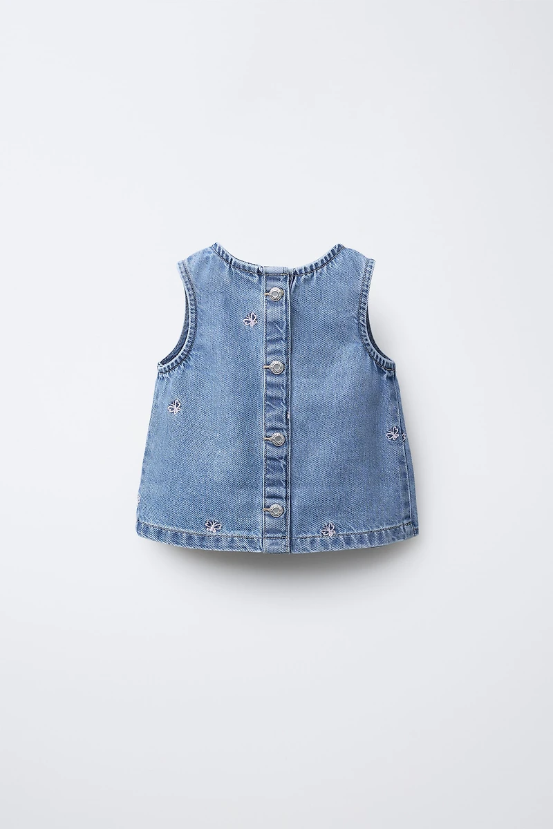 EMBROIDERED BUTTERFLY DENIM TOP