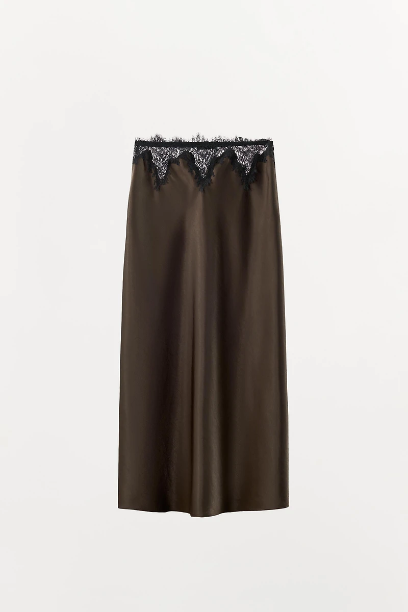 SATIN EFFECT LACE SKIRT