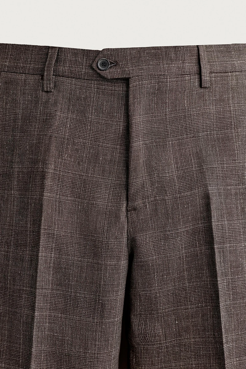 LINEN AND WOOL CHECK SUIT PANTS