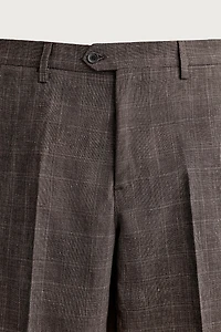 LINEN AND WOOL CHECK SUIT PANTS