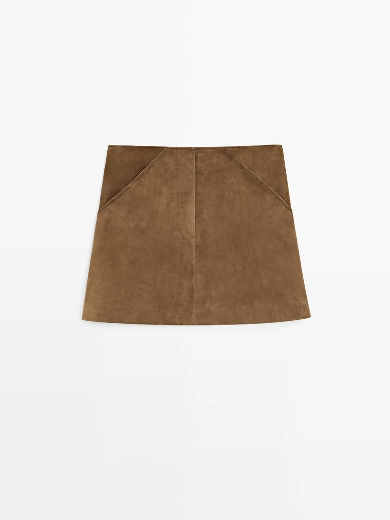 Suede leather mini skirt