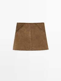 Suede leather mini skirt