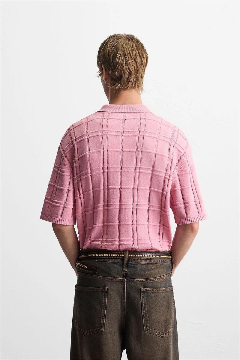 CHECKERED JACQUARD KNIT POLO SHIRT