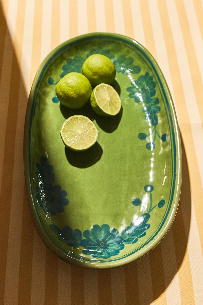 FLORAL OVAL STONEWARE SERVING DISH