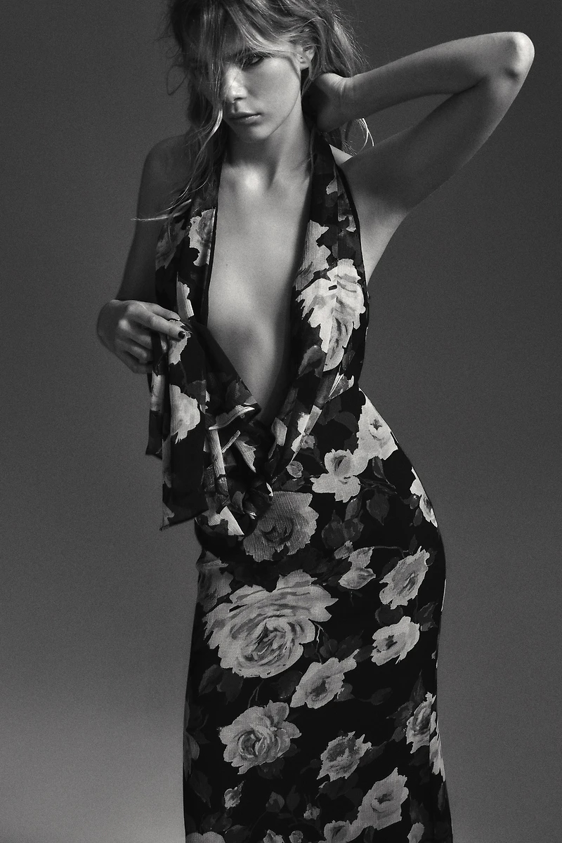 LONG FLORAL PRINT KNOTTED DRESS