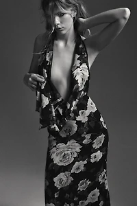 LONG FLORAL PRINT KNOTTED DRESS