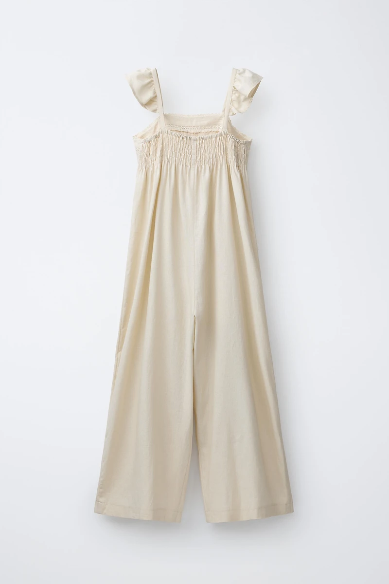 LONG LACE TRIM JUMPSUIT WITH LINEN