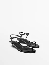 Strappy leather mid-wedge sandals