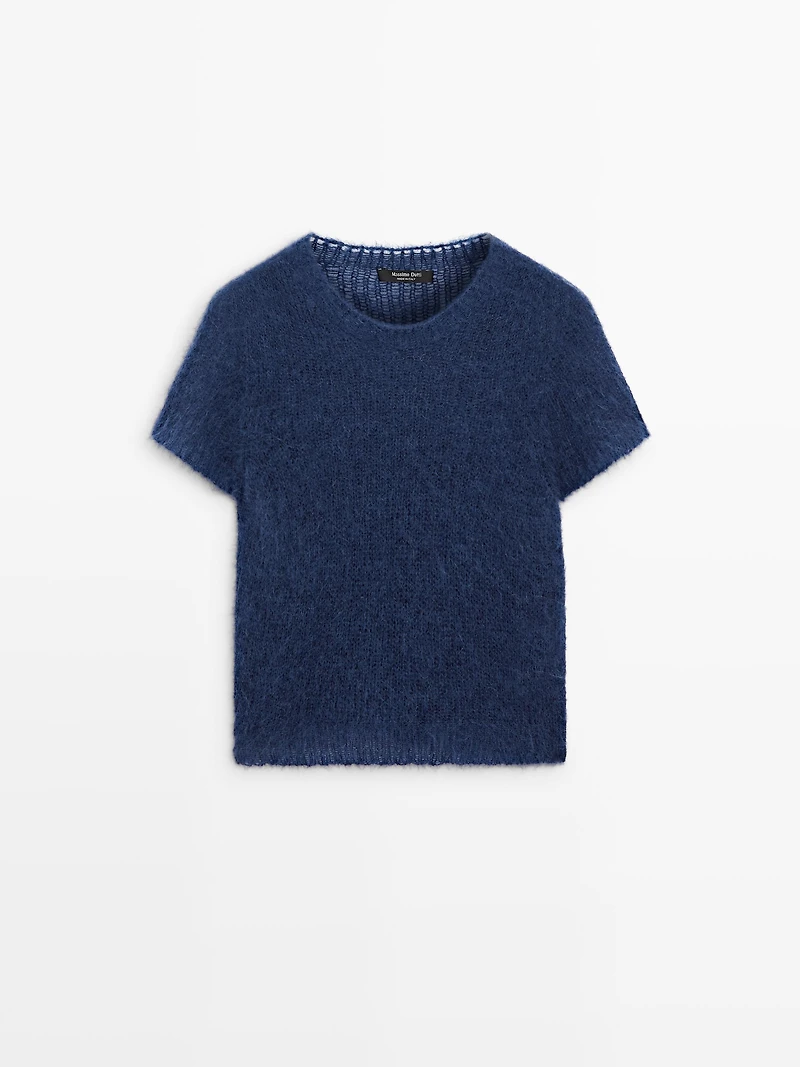 Short sleeve knit alpaca blend sweater